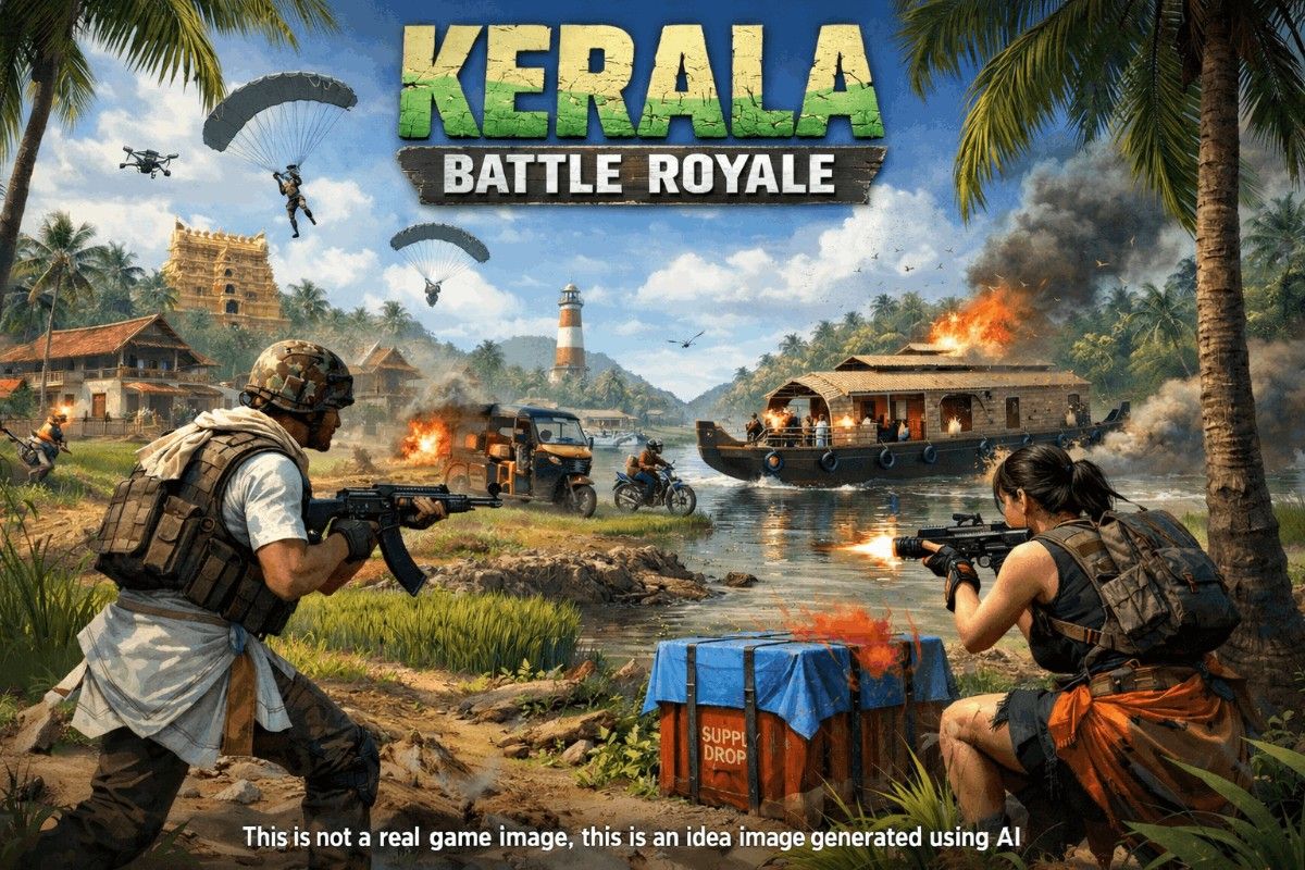 Kerala Battle Royale gameplay concept showing cinematic action in a Kerala-inspired arena